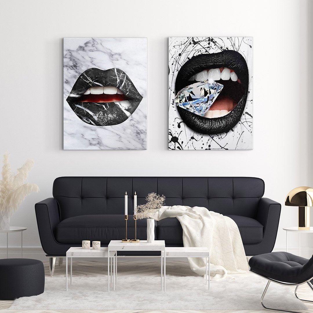 BLACK WHITE LIPS - canvas 2x