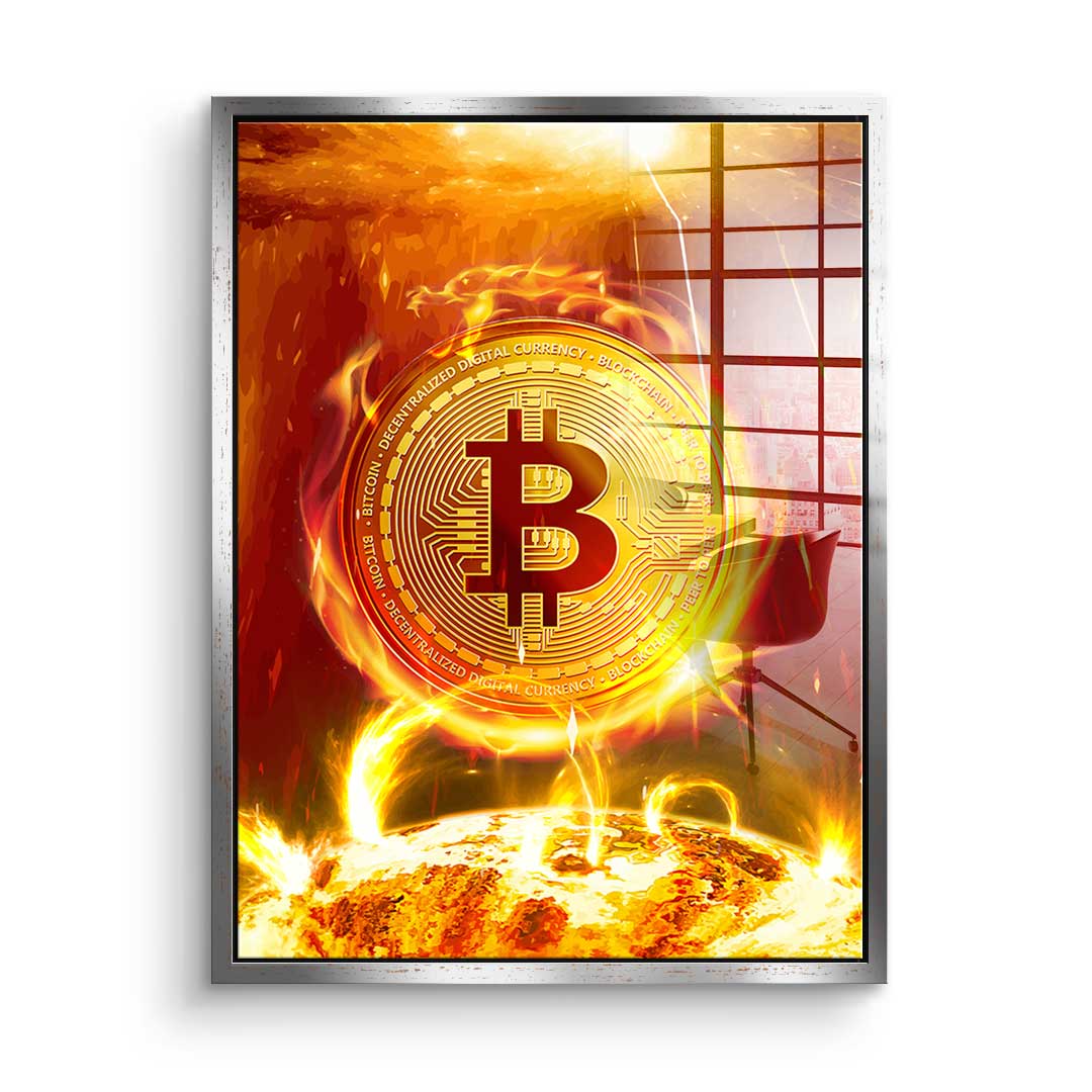 Bitcoin on Fire - acrylic glass