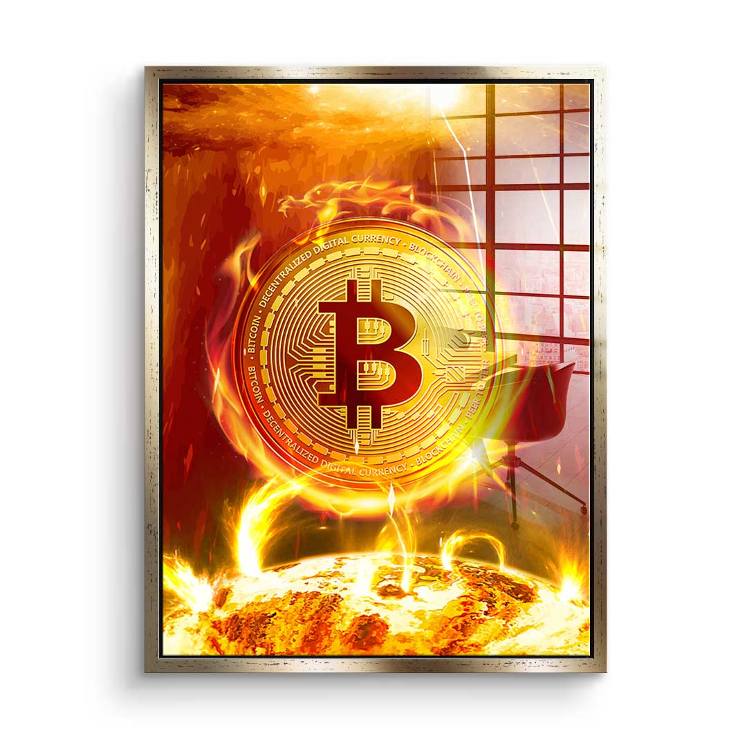 Bitcoin on Fire - acrylic glass