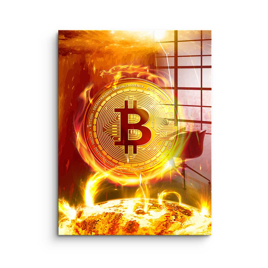 Bitcoin on Fire - acrylic glass