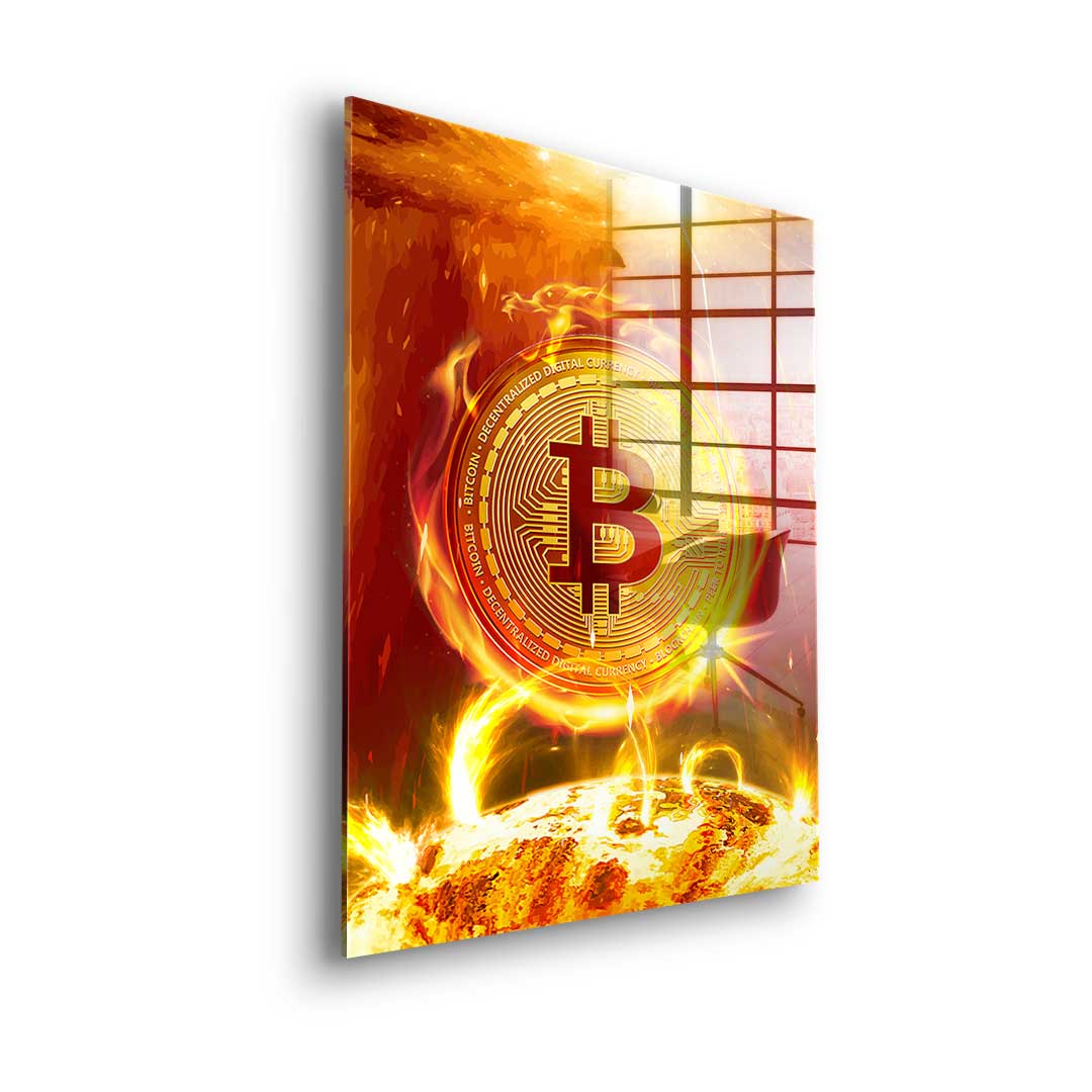 Bitcoin on Fire - acrylic glass