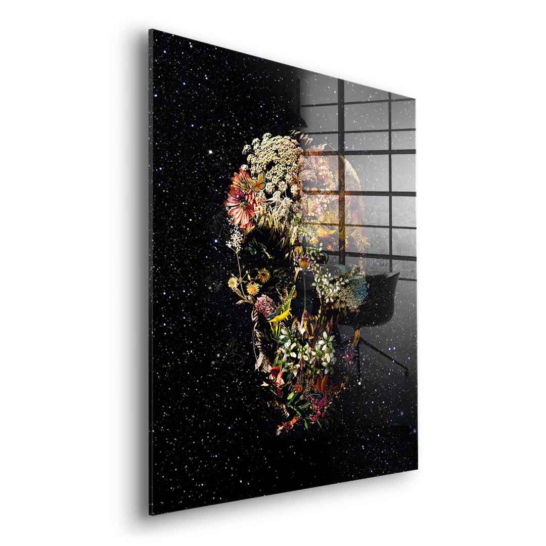 Black Flower Skull - acrylic glass