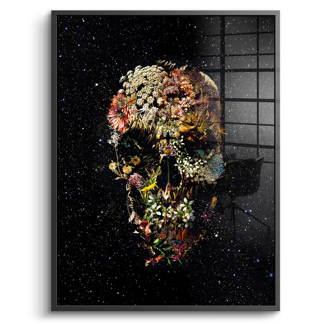 Black Flower Skull - acrylic glass