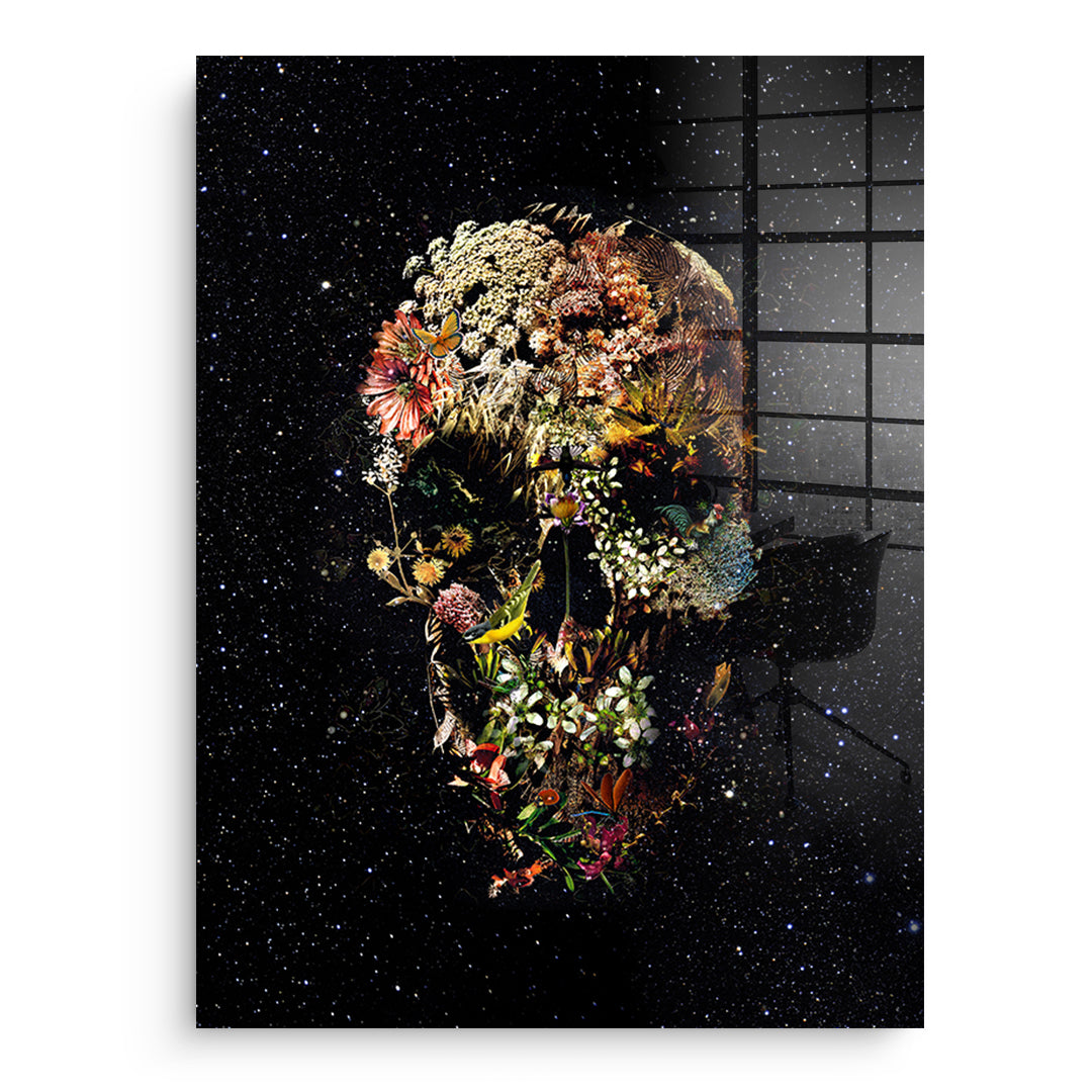 Black Flower Skull - acrylic glass