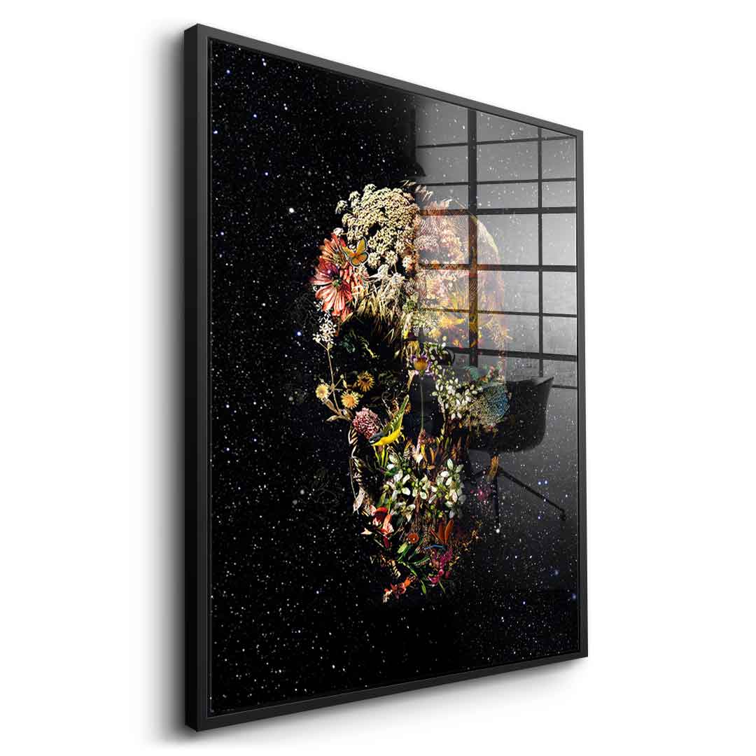 Black Flower Skull - acrylic glass