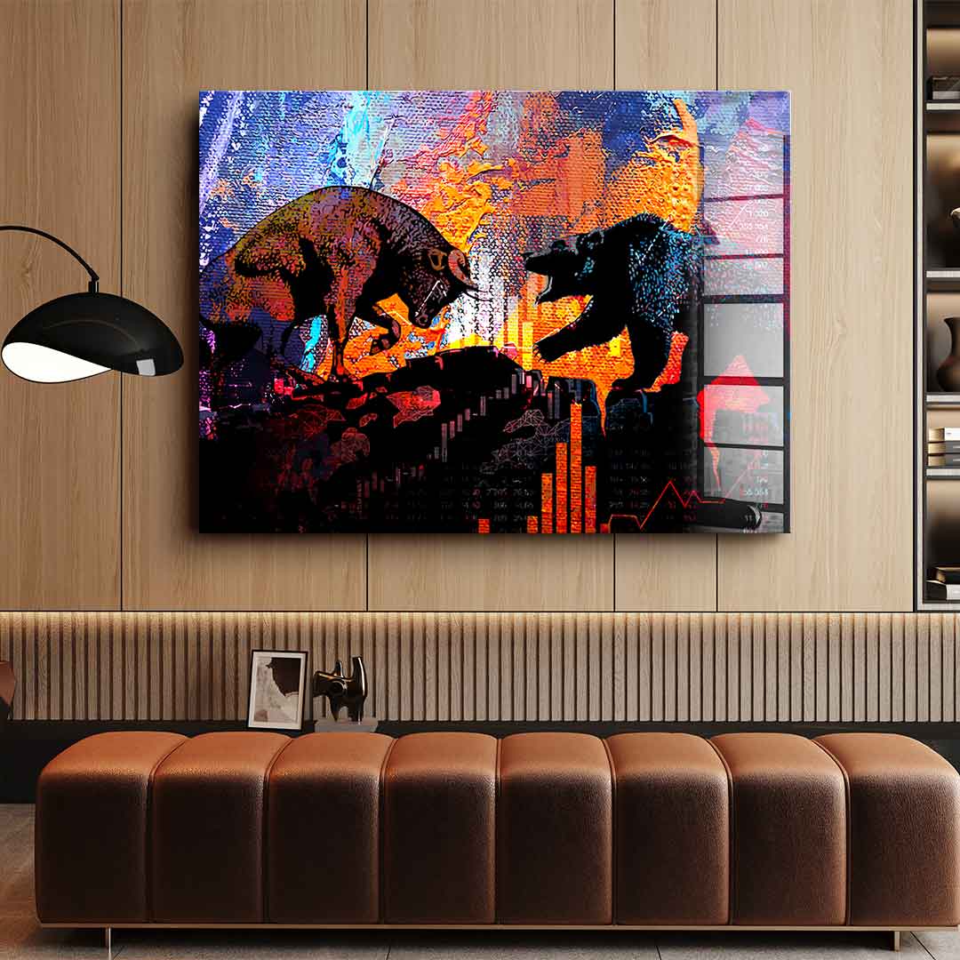 Bull Fights Bear - acrylic glass