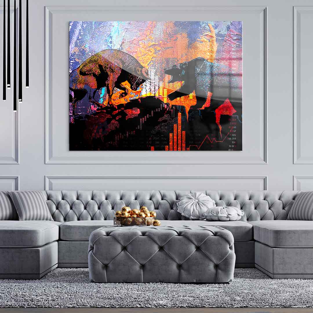 Bull Fights Bear - acrylic glass