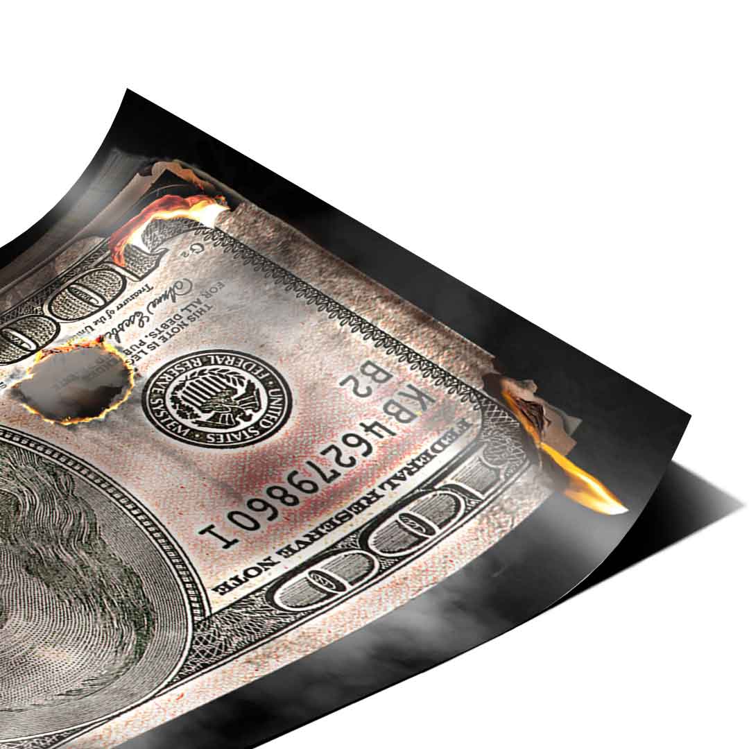 Burning 100 Dollar Bill - Poster