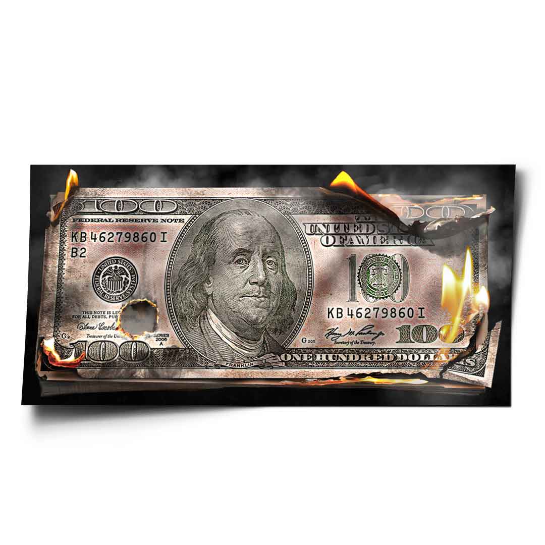 Burning 100 Dollar Bill - Poster