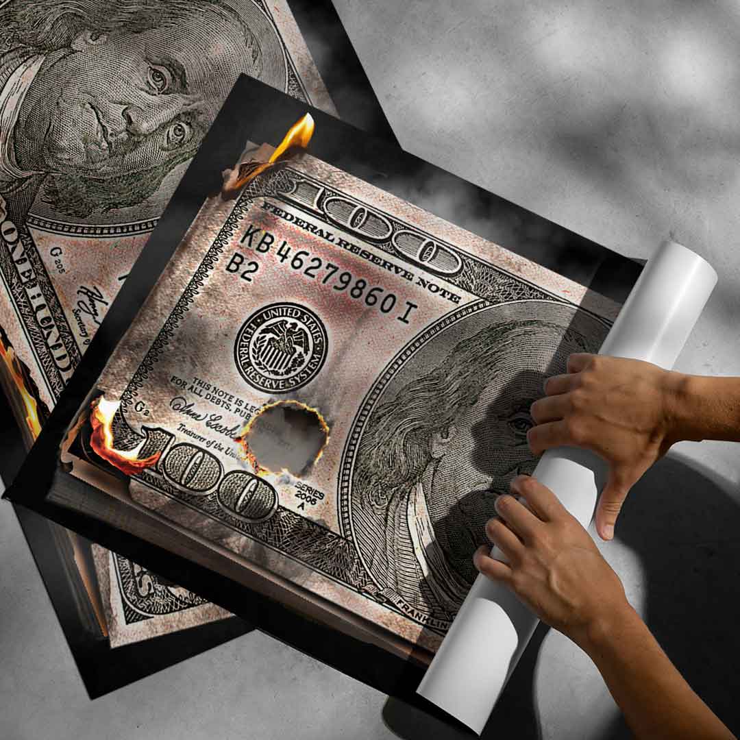 Burning 100 Dollar Bill - Poster