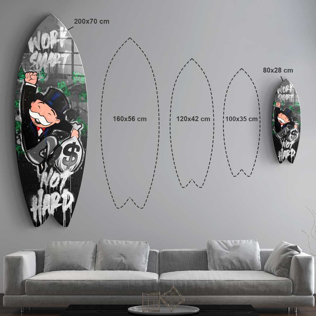 Surfboard Work Smart Not Hard - acrylic glass