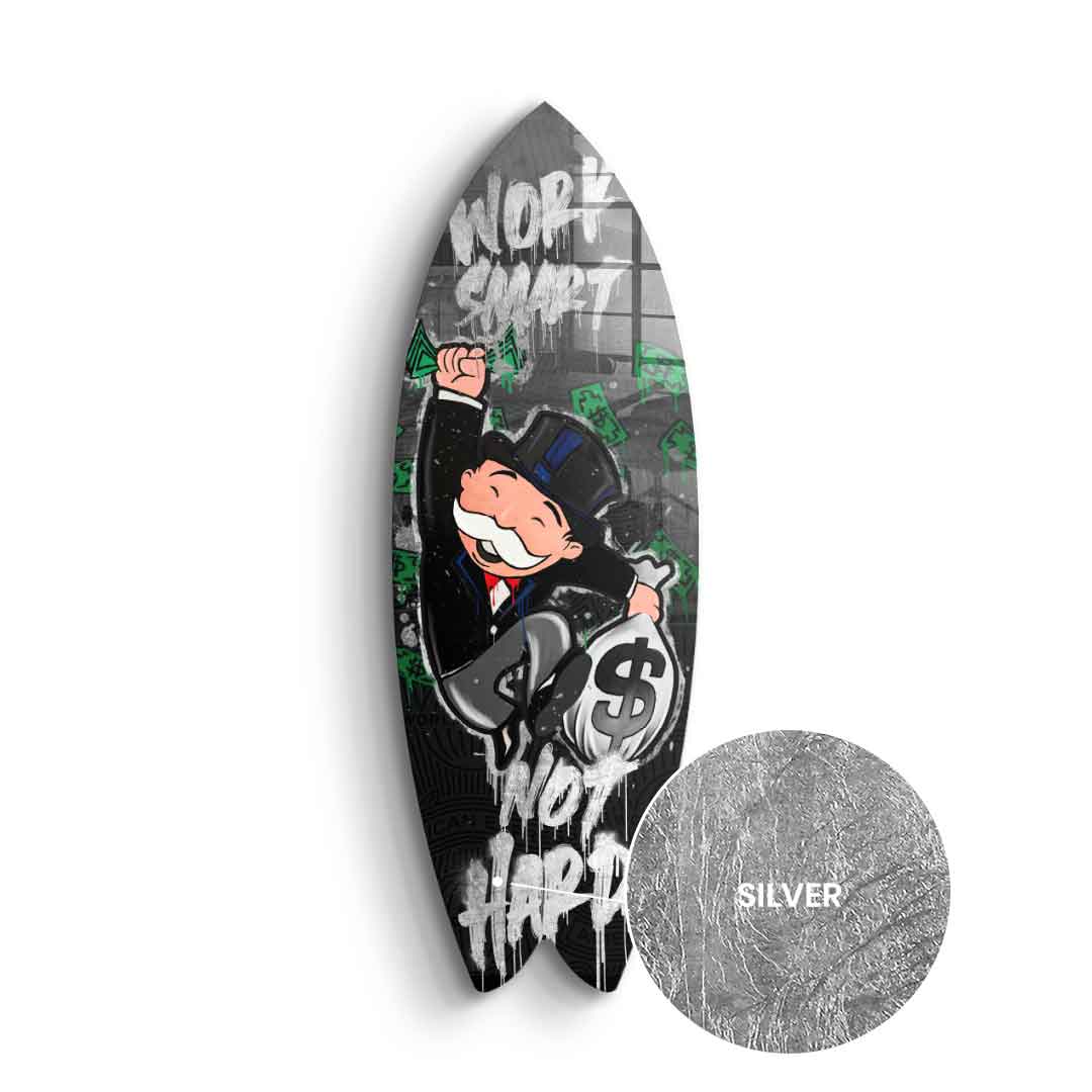 Surfboard Work Smart Not Hard - Silver Leaf