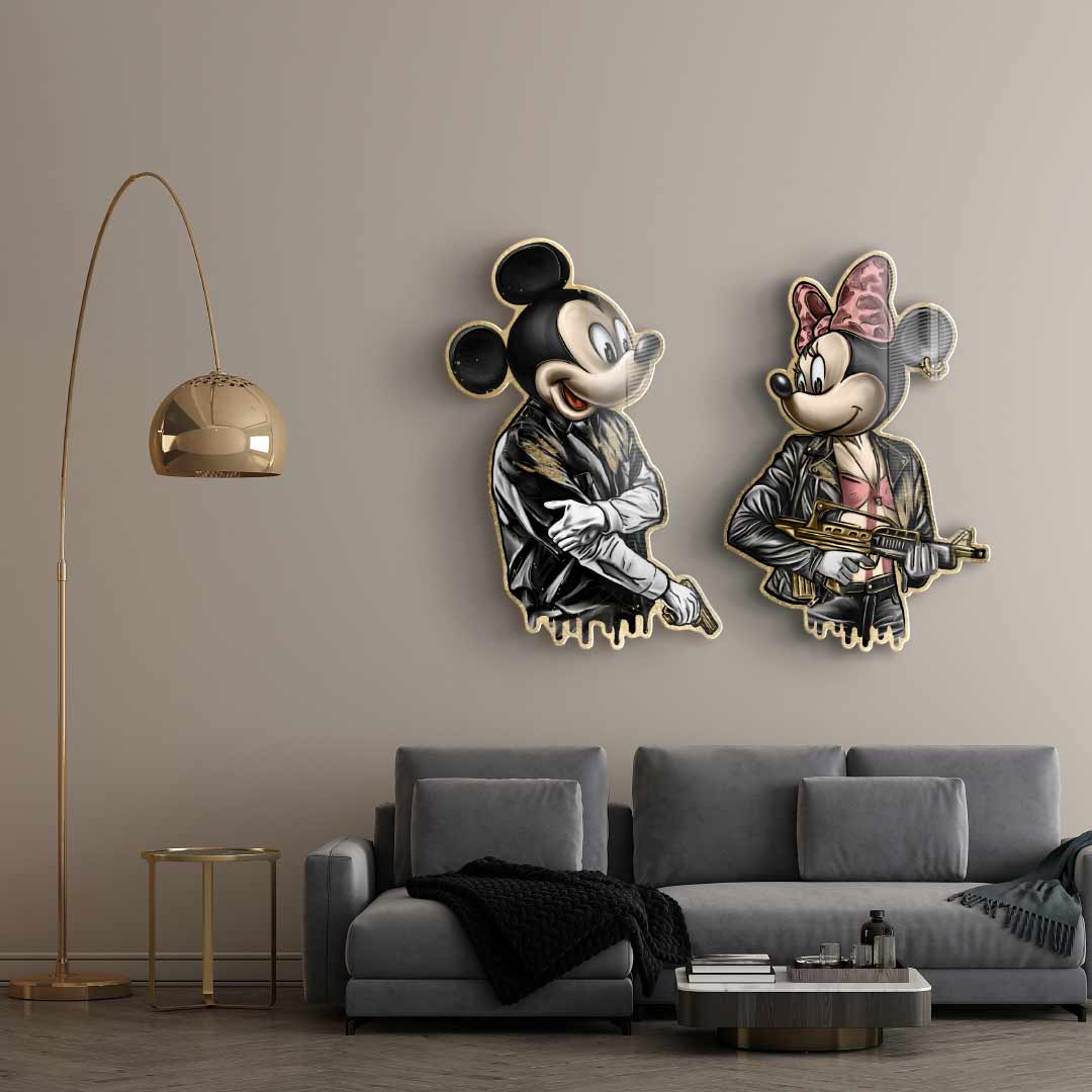 Wall sculpture Gangster Couple - gold leaf bundle 2x